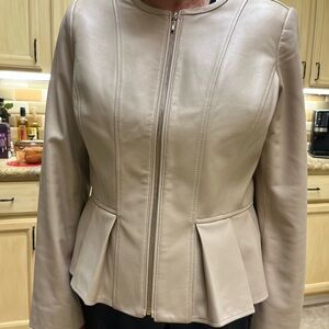 White House Black Market Beige Leather Jacket